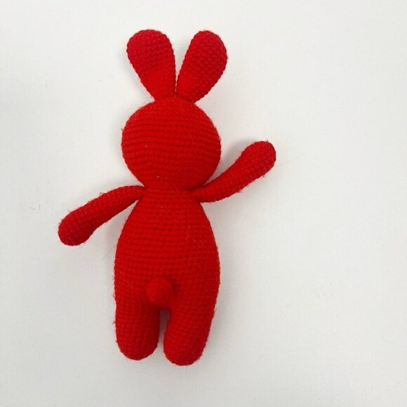 Handmade Crochet Red Bunny Rabbit Plush Toy Soft Knitted Babies Toddlers Kids - Picture 5 of 6